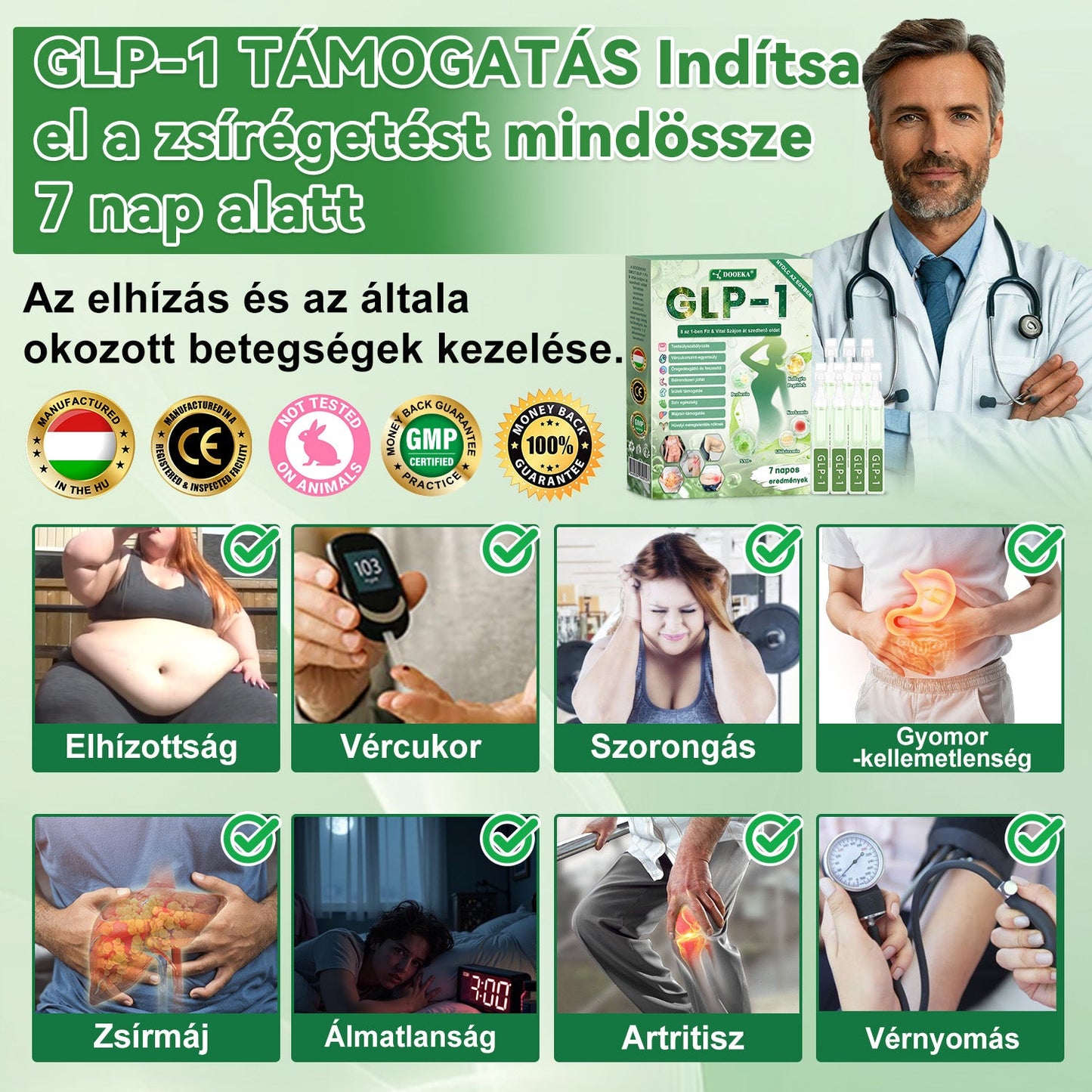 🧑⚕️DOOEKA® GLP-1 8 az 1-ben Fit & Vital Szájon át szedhető oldat – Napi egyszer, 7 nap alatt látható változás / Elhízás, szív- és érrendszeri egészség, cukorbetegség, alvási apnoe, bélrendszer egészsége, ízületi problémák és még sok más esetén