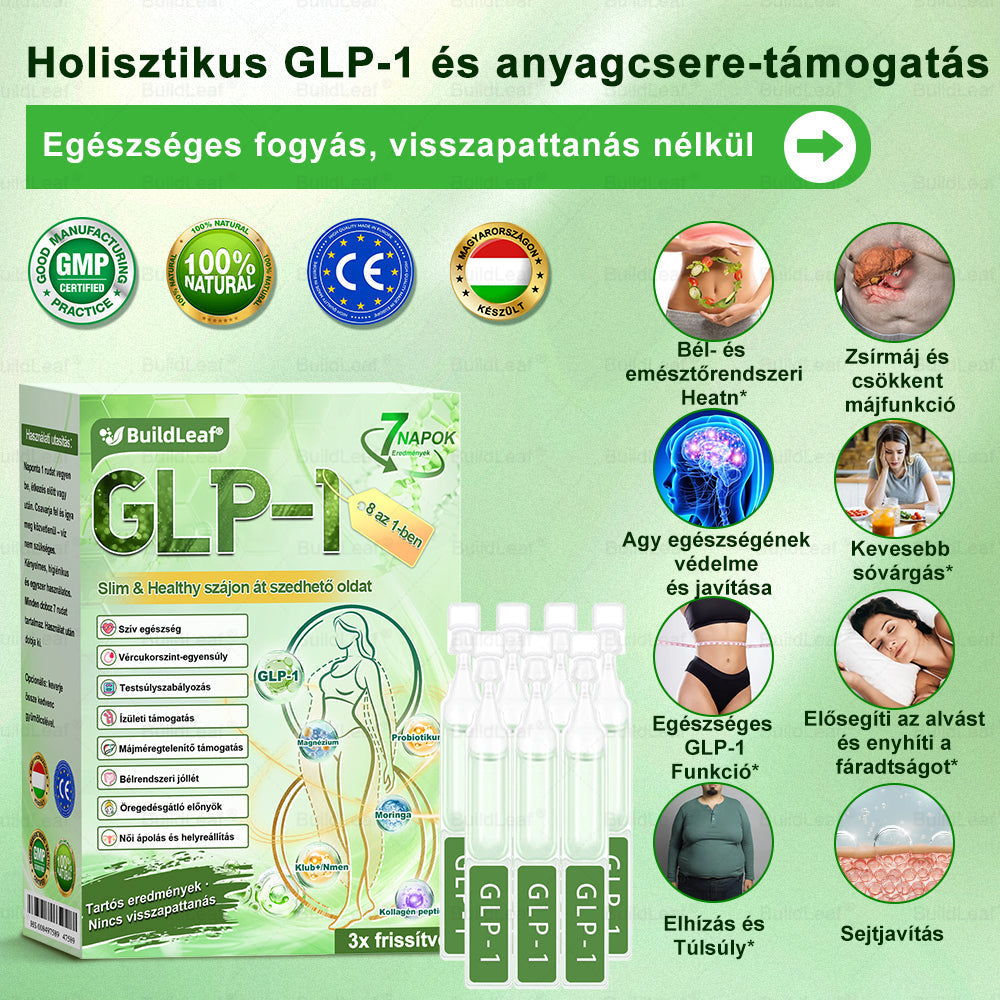đBuildLeafÂź GLP-1 8-az-1 Slim & EgĂ©szsĂ©ges Oldat (Napi 1 adag · EredmĂ©ny 7 nap alatt),SegĂti a fogyĂĄst, vĂ©di a szĂvet, szabĂĄlyozza a cukorszintet, javĂtja az emĂ©sztĂ©st Ă©s az ĂzĂŒleteket â miközben feszesĂti a bĆrt Ă©s növeli az energiĂĄt.