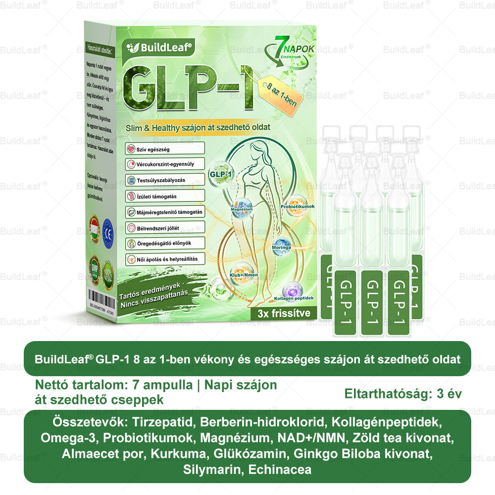 đBuildLeafÂź GLP-1 8-az-1 Slim & EgĂ©szsĂ©ges Oldat (Napi 1 adag · EredmĂ©ny 7 nap alatt),SegĂti a fogyĂĄst, vĂ©di a szĂvet, szabĂĄlyozza a cukorszintet, javĂtja az emĂ©sztĂ©st Ă©s az ĂzĂŒleteket â miközben feszesĂti a bĆrt Ă©s növeli az energiĂĄt.