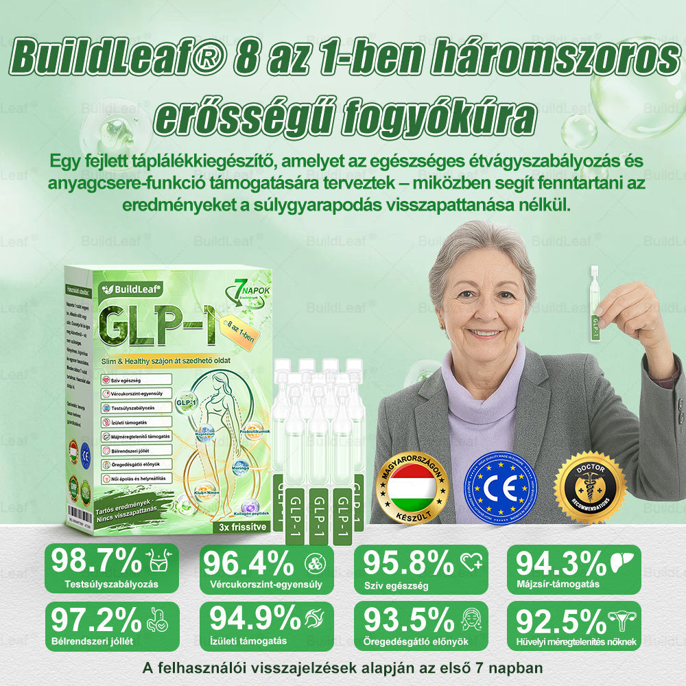 đBuildLeafÂź GLP-1 8-az-1 Slim & EgĂ©szsĂ©ges Oldat (Napi 1 adag · EredmĂ©ny 7 nap alatt),SegĂti a fogyĂĄst, vĂ©di a szĂvet, szabĂĄlyozza a cukorszintet, javĂtja az emĂ©sztĂ©st Ă©s az ĂzĂŒleteket â miközben feszesĂti a bĆrt Ă©s növeli az energiĂĄt.